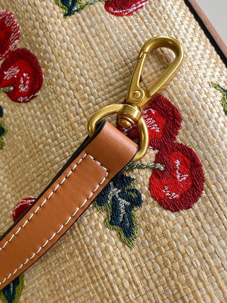 Modern Premium Brown Embroidered Leather Top Handle Bag