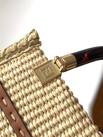 Embroidered Straw Top Handle Bag