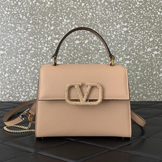 Crystal-Embellished Calfskin Shoulder Bag