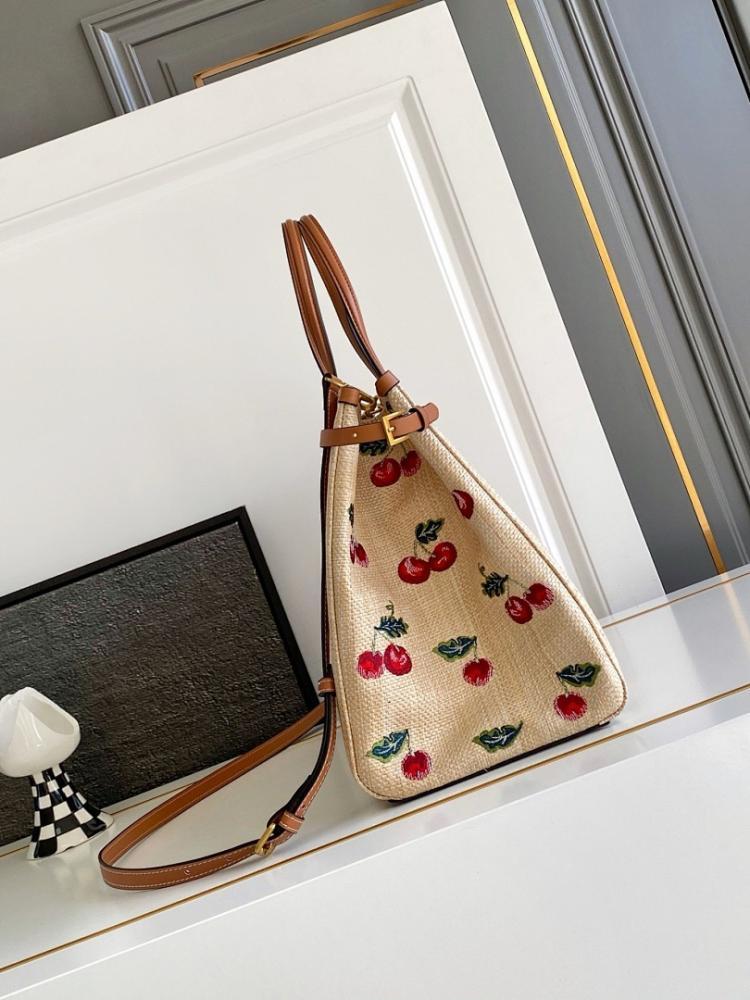 Modern Premium Brown Embroidered Leather Top Handle Bag