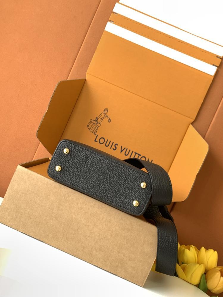 Capucines Mini in Black Taurillon Leather with Python Trim