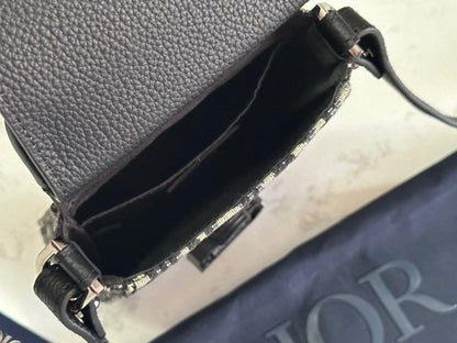 Saddle Black Calfskin Shoulder Bag