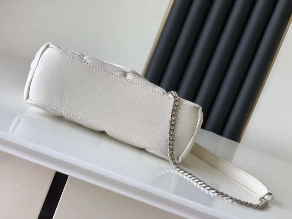 Modern Elegant Silver Quilted Lambskin Top Handle Bag