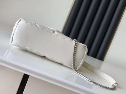 Modern Elegant Silver Quilted Lambskin Top Handle Bag