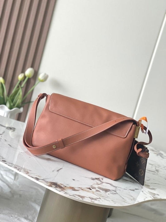 Modern Elegant Gold Monogram Calfskin Messenger Bag