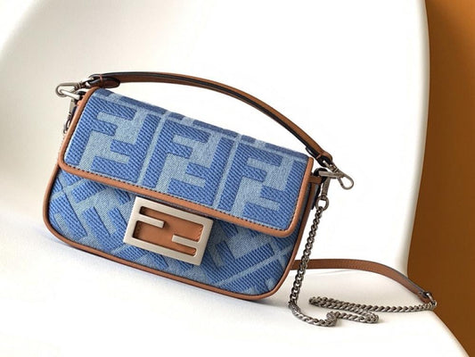 Embroidered Denim Top Handle Bag