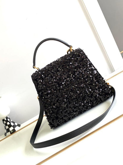 Classic Refined Embroidered Lambskin Shoulder Bag