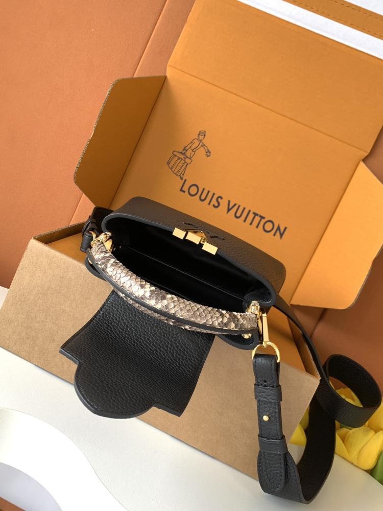 Capucines Mini in Black Taurillon Leather with Python Trim