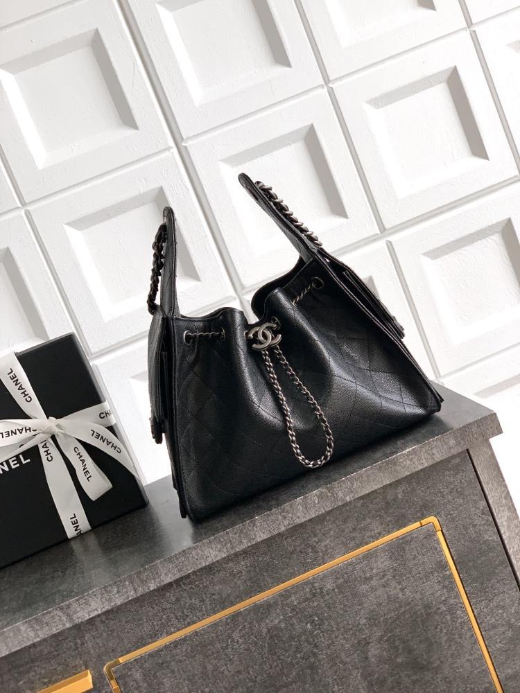 Black Leather Bucket Bag