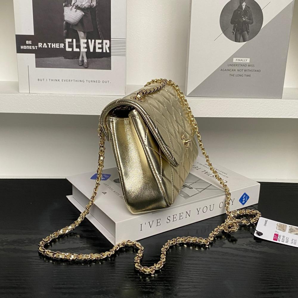 Gold Leather Top Handle Bag