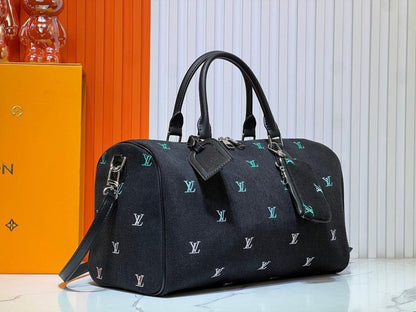 Italian-Inspired Stylish Embroidered Denim Top Handle Bag