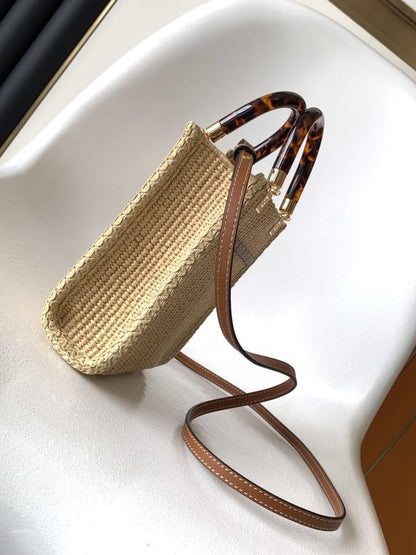 Embroidered Straw Top Handle Bag