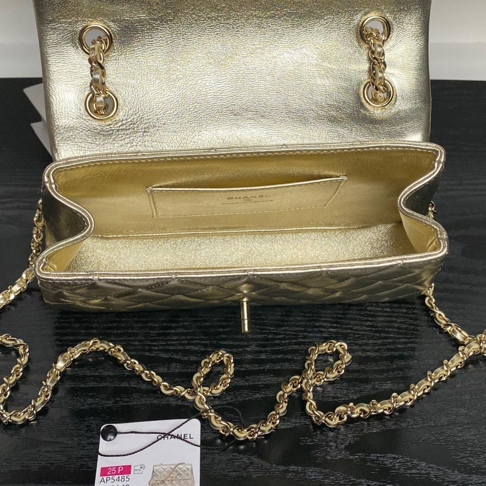 Gold Leather Top Handle Bag