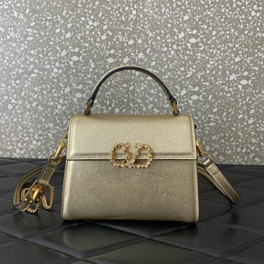 Crystal-Embellished Calfskin Shoulder Bag