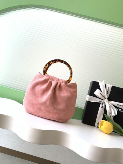 Embroidered Suede Top Handle Bag