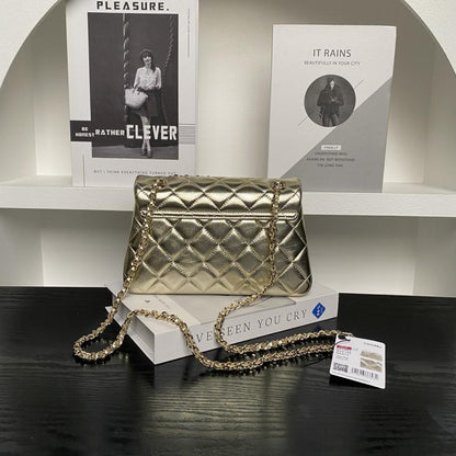 Gold Leather Top Handle Bag