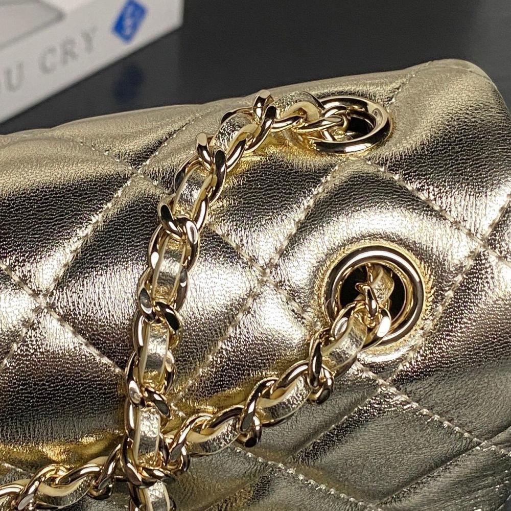 Gold Leather Top Handle Bag