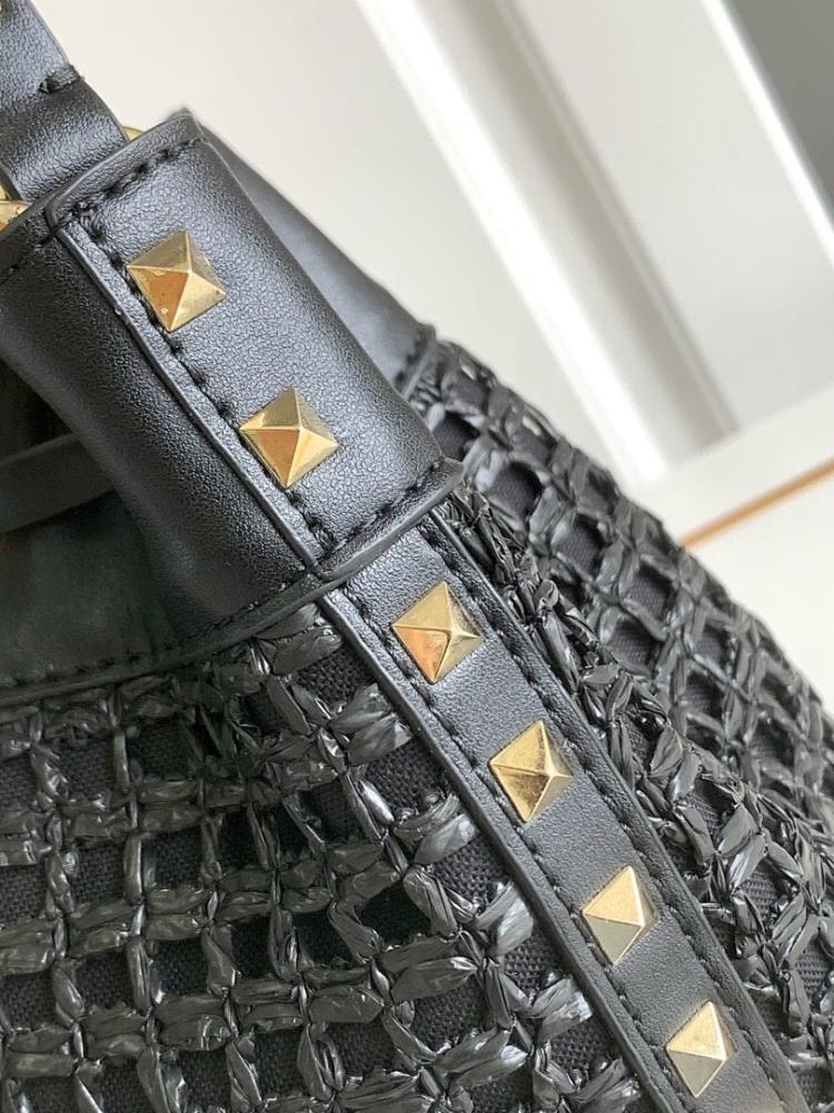 Modern Luxury Studded Raffia Bucket Bag