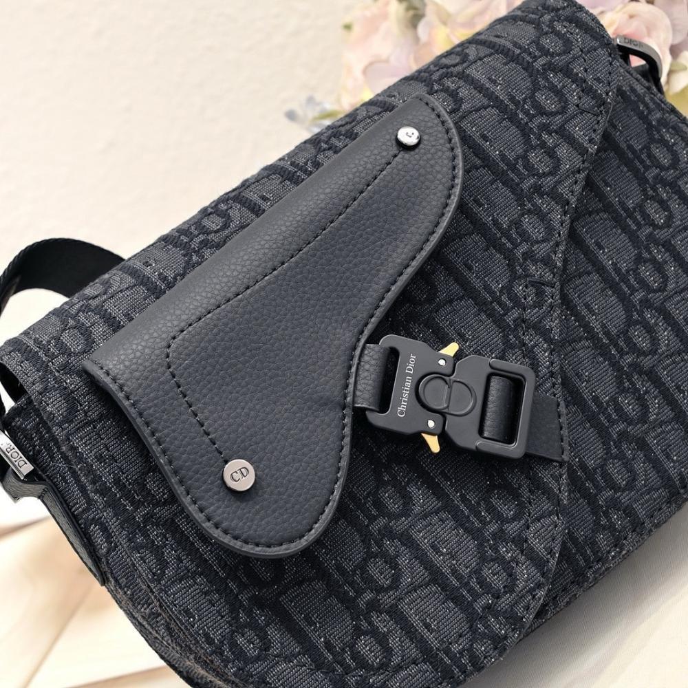 Saddle Black Printed Calfskin Shoulder Bag