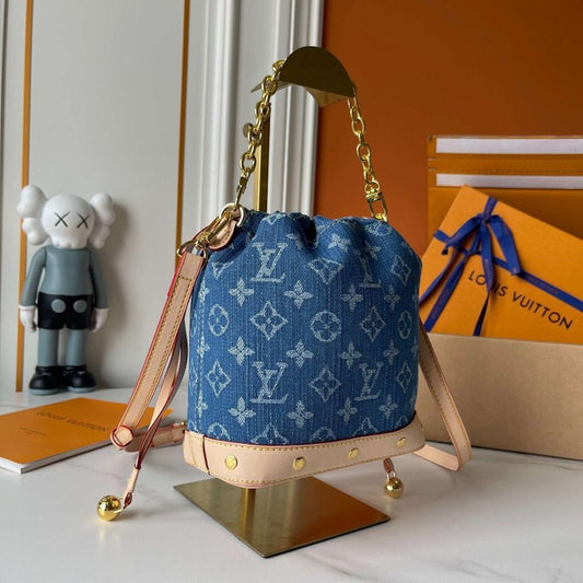 Modern Italian-Inspired Embroidered Denim Bucket Bag