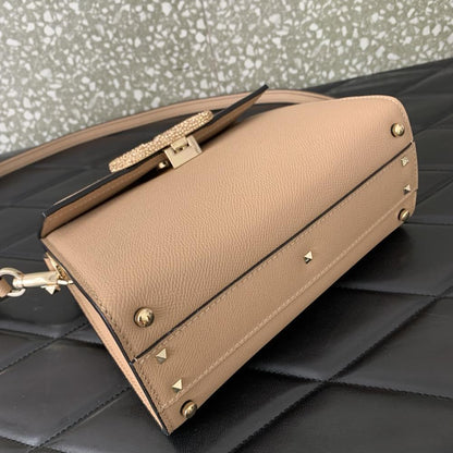 Crystal-Embellished Calfskin Shoulder Bag