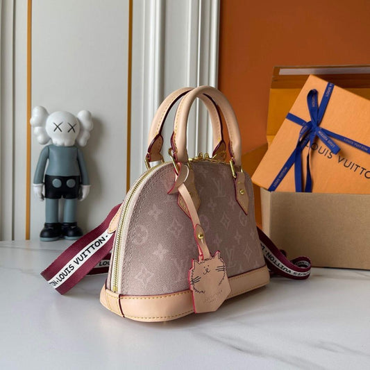 Alma Beige Monogram Denim Crossbody Bag