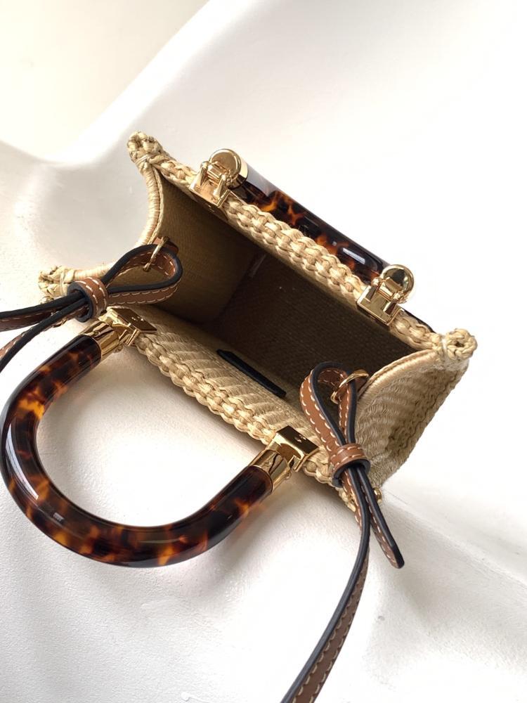 Embroidered Straw Top Handle Bag