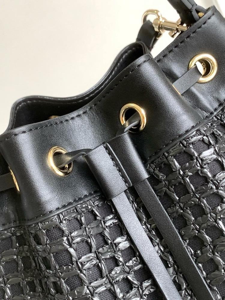 Modern Luxury Studded Raffia Bucket Bag