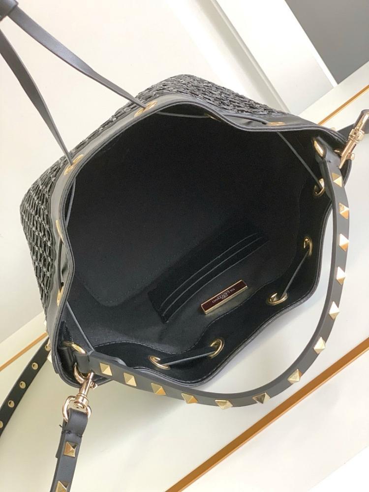 Modern Luxury Studded Raffia Bucket Bag
