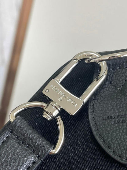 Classic Modern Black Embroidered Denim Top Handle Bag