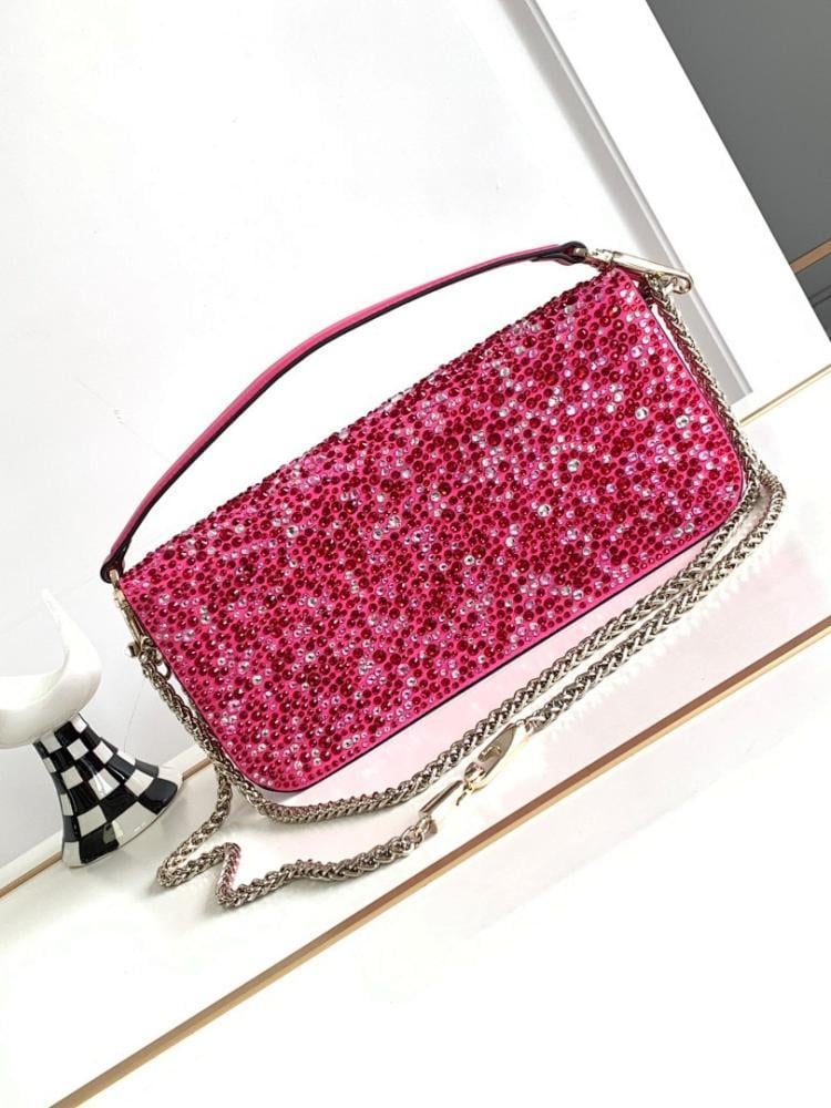 Modern Crystal-Embellished Lambskin Shoulder Bag