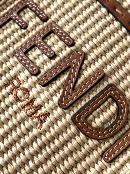 Embroidered Straw Top Handle Bag