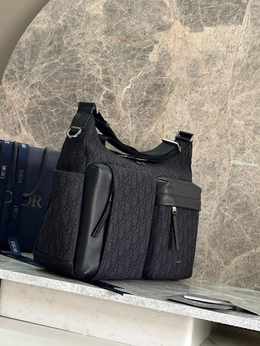 Classic Luxury Black Printed Leather Top Handle Bag