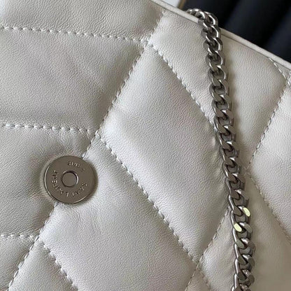 Modern Elegant Silver Quilted Lambskin Top Handle Bag