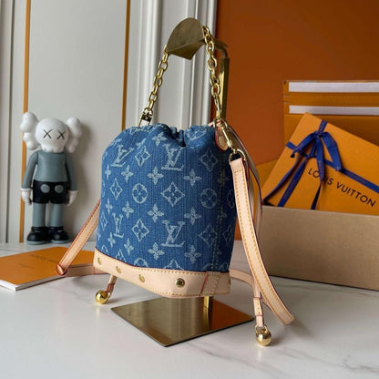 Modern Italian-Inspired Embroidered Denim Bucket Bag